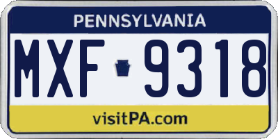 PA license plate MXF9318