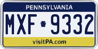 PA license plate MXF9332