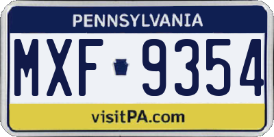 PA license plate MXF9354