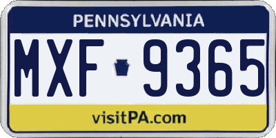 PA license plate MXF9365