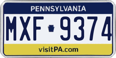 PA license plate MXF9374