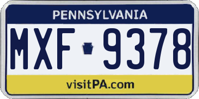PA license plate MXF9378