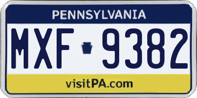 PA license plate MXF9382