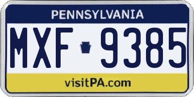 PA license plate MXF9385