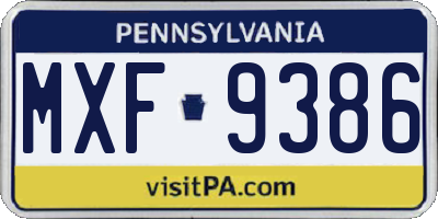 PA license plate MXF9386