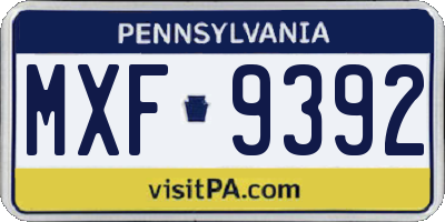 PA license plate MXF9392