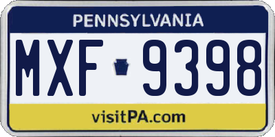 PA license plate MXF9398