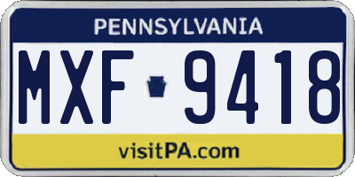 PA license plate MXF9418