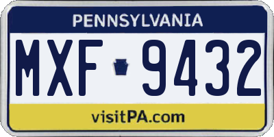 PA license plate MXF9432