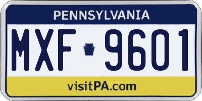 PA license plate MXF9601