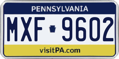 PA license plate MXF9602