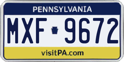 PA license plate MXF9672