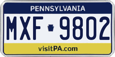 PA license plate MXF9802
