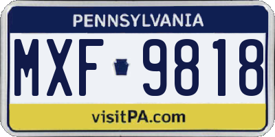PA license plate MXF9818