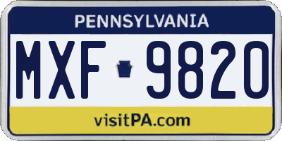 PA license plate MXF9820