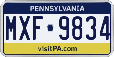 PA license plate MXF9834