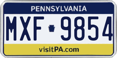 PA license plate MXF9854