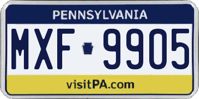 PA license plate MXF9905