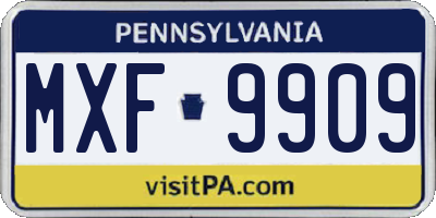 PA license plate MXF9909