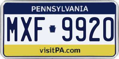 PA license plate MXF9920