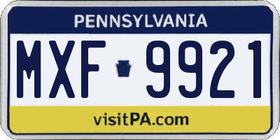 PA license plate MXF9921