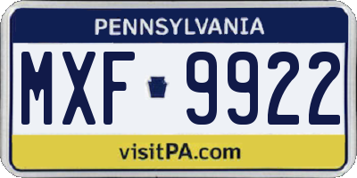 PA license plate MXF9922