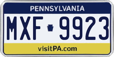 PA license plate MXF9923