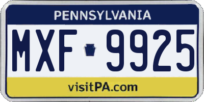 PA license plate MXF9925