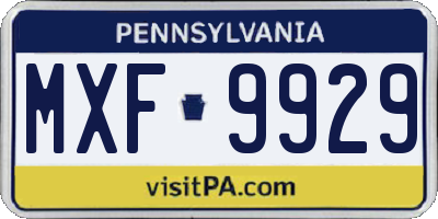 PA license plate MXF9929