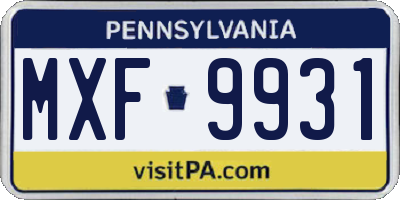 PA license plate MXF9931