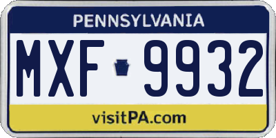 PA license plate MXF9932