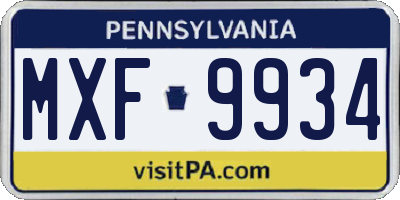 PA license plate MXF9934