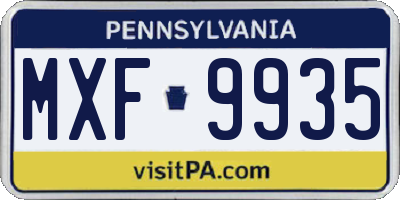 PA license plate MXF9935