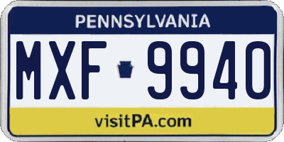 PA license plate MXF9940