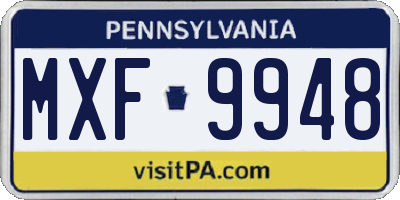 PA license plate MXF9948