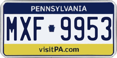 PA license plate MXF9953