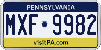 PA license plate MXF9982