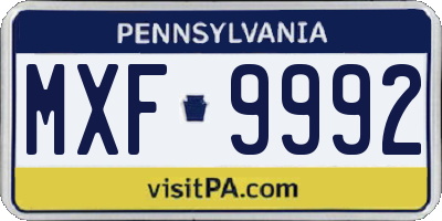 PA license plate MXF9992