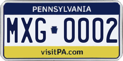 PA license plate MXG0002