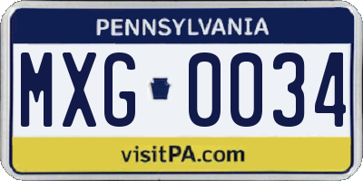 PA license plate MXG0034