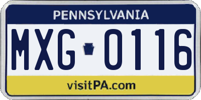 PA license plate MXG0116