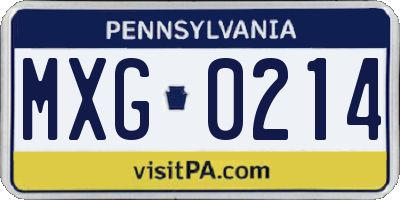 PA license plate MXG0214