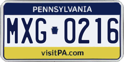 PA license plate MXG0216