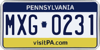 PA license plate MXG0231