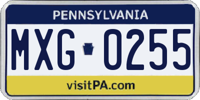 PA license plate MXG0255