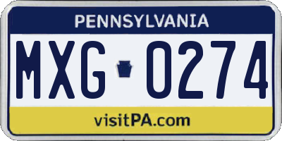 PA license plate MXG0274