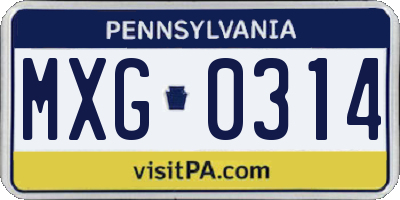 PA license plate MXG0314