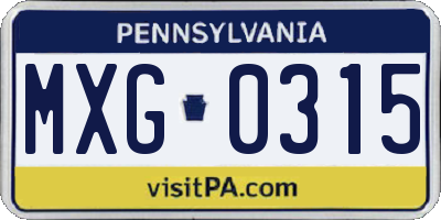 PA license plate MXG0315