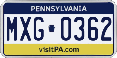 PA license plate MXG0362