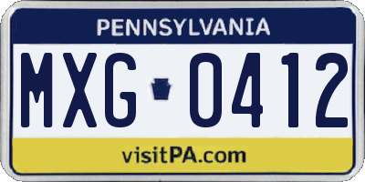 PA license plate MXG0412